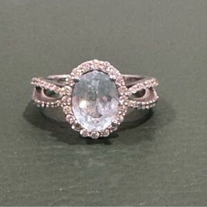 EFFY 14K White Gold Oval Aquamarine & Diamond Women’s Ring